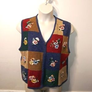 Vintage Koret Cottagecore  Floral Embroidered Multi-Color Patchwork Sweater